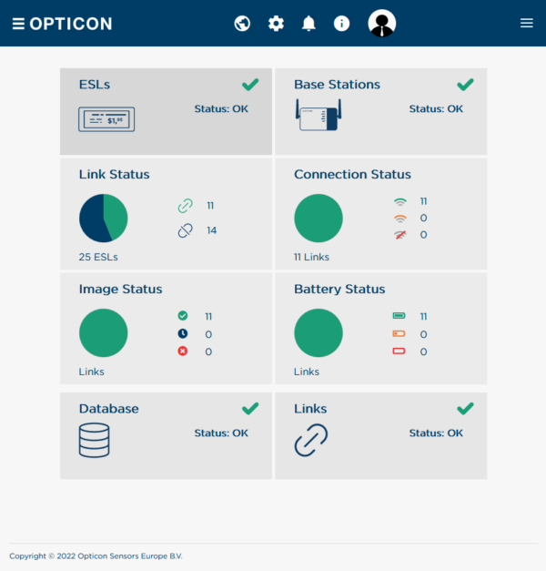 The Opticon Electronic Shelf label Cloud Server Software Dashboard